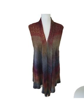 Sisters Multicolored Knit Open Front Sweater Long Vest Women's Size S/M